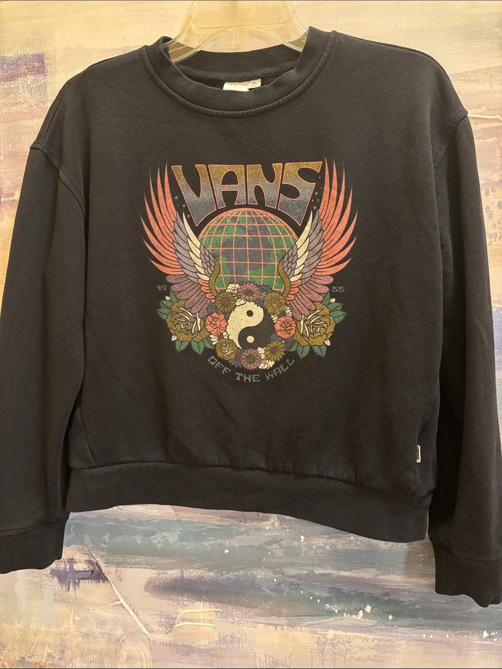 Vans Black Crewneck with Multicolor Yin Yang Globe Graphic
